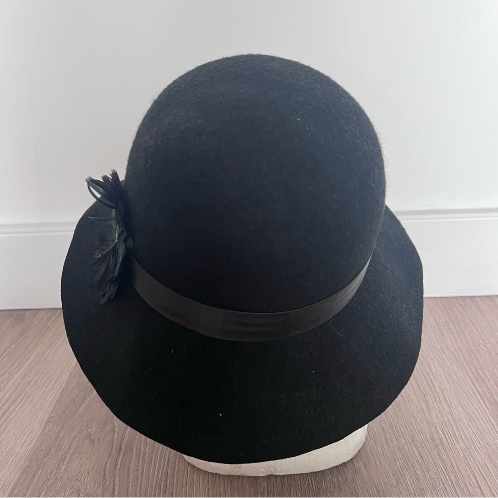 Goorin Brothers Bros. hat size Medium black feather ribbon wool cloche 1920s - Picture 7 of 14